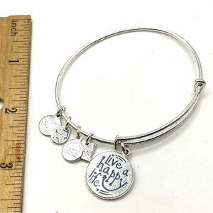 Alex And Ani "Live A Happy Life" Silver Charm Bangle Bracelet Adjustable 2-Inch